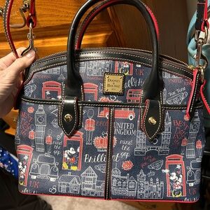 Dooney & Bourke Navy United Kingdom Satchel with Red Trim and Black Handles